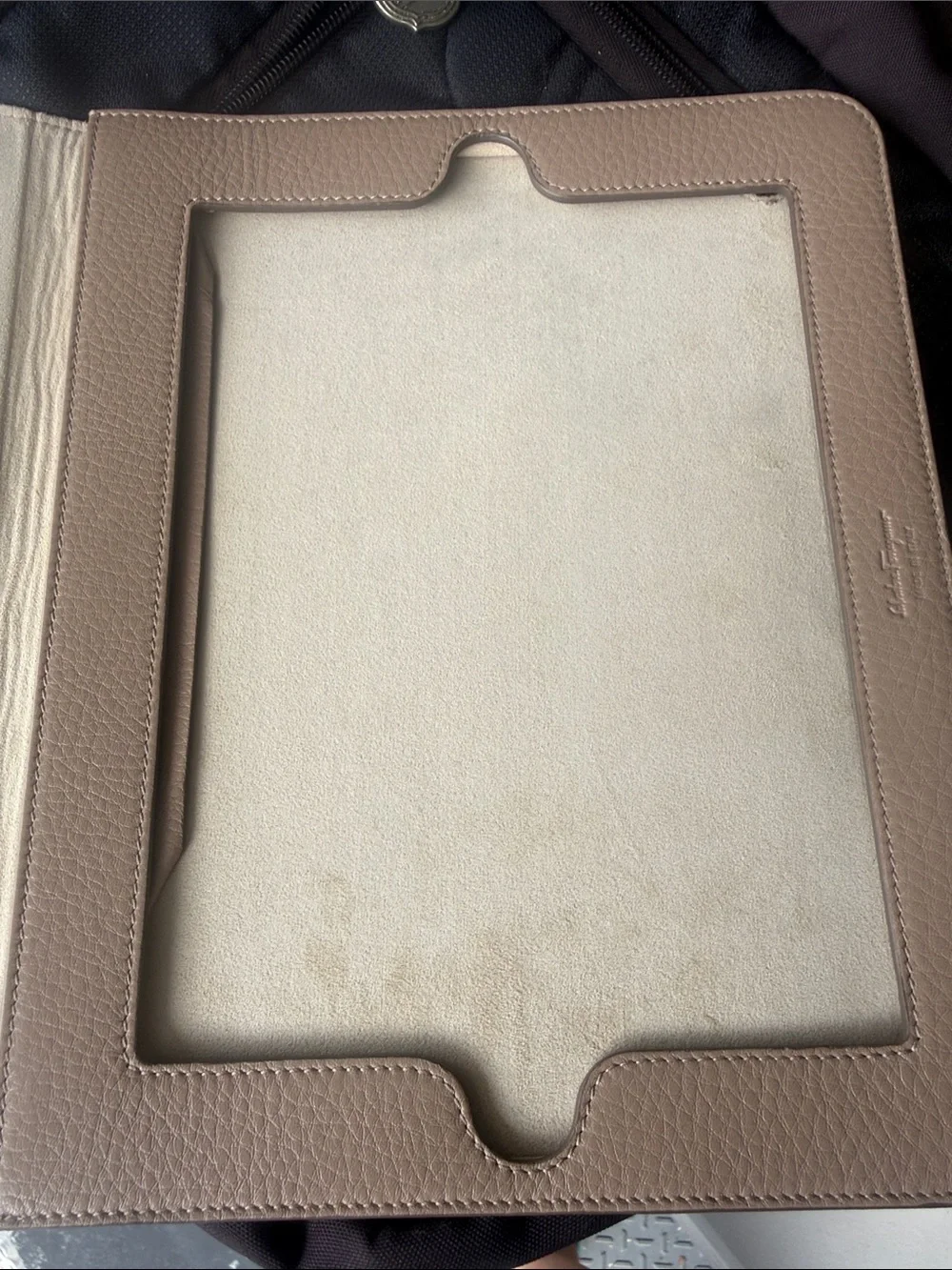 Salvatore Ferragamo Men’s Beige Pebbled Leather original iPad Folio Case